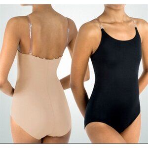 NIP Body Wrappers Womens Nude Camisole Leotard with Clear Straps Style 266